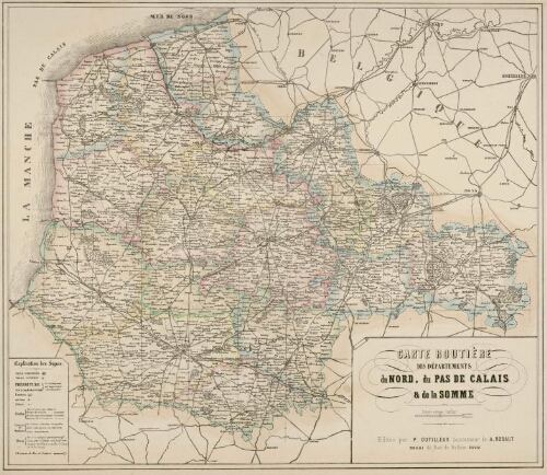 Carte routière des départements du Nord, du Pas de Calais & de la Somme.