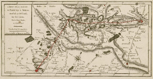 Carte de la route d'Amiens à Arras dressée et dessinée sur les lieux : Par le sieur Denis, en octobre 1776.