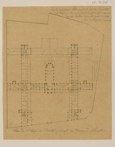 Plan du 1e étage de l'Hôpital général des pauvres d'Abbeville.