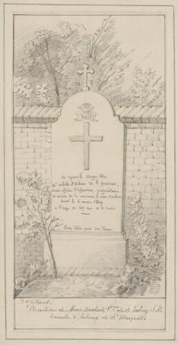 Cimetière de Mons-Boubert : canton de Saint-Valery-sur-Somme : tombe d'Acheux de St Maxent. - Dessin de L. Gillard.