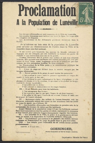 Proclamation à la population de Lunéville