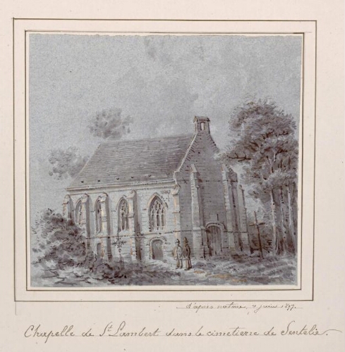 Chapelle de Saint-Lambert dans le cimetière de Sentelie. - Aquarelle d’Oswald Macqueron, d'après nature, 7 juin 1877.