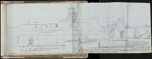 Vue extérieure des murailles du rempart en face de la caserne et contre la porte Saint-Gilles