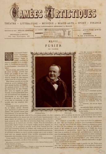 Fusier. Photoglyptie Goupil. Cliché Dagron. Extr. de "Camées artistiques". Portrait accompagné d'un article de Félix Jahyer : livret de 3 pages.