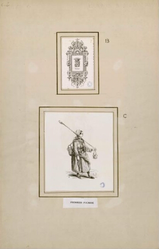 B) Picardie. Blason. L. Dumond ?, sculp. C) Pêcheuse picarde . - Dessin de Houbon?