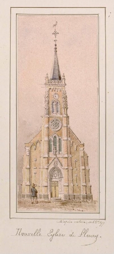 Nouvelle église de Fleury. - Aquarelle d’Oswald Macqueron, d'après nature, 10 octobre 1877.