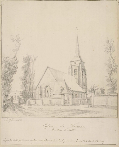 Église de Valines. Dessin de L. Gillard 1866.