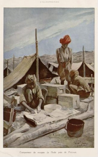 Campement de troupes de l'Inde près de Fricourt. - Extr. de "L'Illustration".