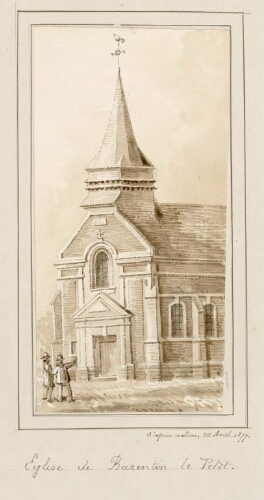 Église de Bazentin Le Petit. - Aquarelle d'Oswald Macqueron, d'après nature, 28 avril 1877.
