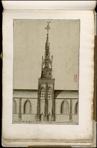 Vue du clocher de l’église de Notre-Dame de Saint-Riquier démolie de puis la Révolution de 1789