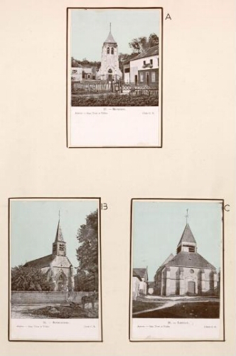 A) Monsures. - Carte postale n°37, Amiens, imp. Yvert et Tellier. Cliché C.B. B) Frémontiers. Carte postale n°35, Amiens, imp. Yvert et Tellier. Cliché C.B. C) Loeuilly. Carte postale n°36, Amiens, imp. Yvert et Tellier. Cliché C.B.