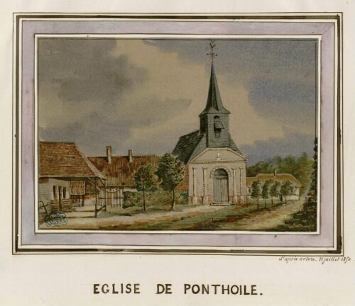 Église de Ponthoile. - Aquarelle d'Oswald Macqueron, d'après nature, 21 juillet 1850.