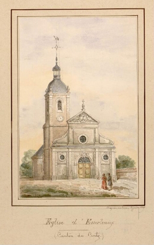 Eglise d'Esserteaux Essertaux (canton de Conty). - Aquarelle d’Oswald Macqueron, d'après nature, 12 juin 1867.