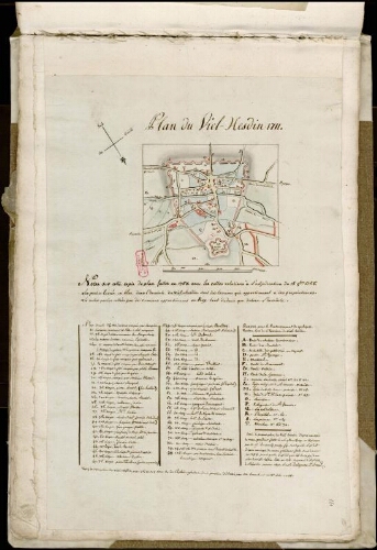 Plan du Vieil-Hesdin 1711. Avec de s notes sur cette copie du plan faite en 1758, avec les cottes relatives à l’adjudication du 15 novembre 1756…