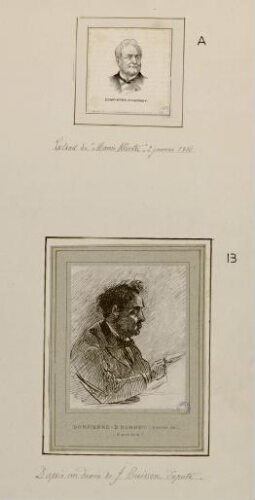 A) Dompierre d'Hornoy. Extr. du "Monde illustré" du 2 janvier 1886. B) Dompierre-d'Hornoy (Amiral de) (Somme). D'après un dessin de J. Buisson.