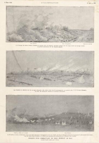 Croquis d'un combattant du bois Sénécat (14 mai) exécutés d'après nature par F. Elim. Extrait de "L'Illustration" du 8 juin 1918.