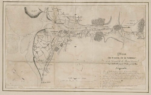 Plan du cours de la Somme et du Canal de la Basse Somme depuis Abbeville jusqu'à St Valery et à la mer. Echelle de 10.000 m.