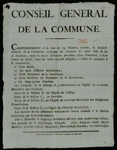 affiche révolutionnaire Conseil général de la Commune.