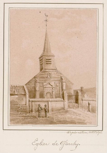 Église de Ginchy. - Aquarelle d’Oswald Macqueron, d'après nature, 21 octobre 1876.