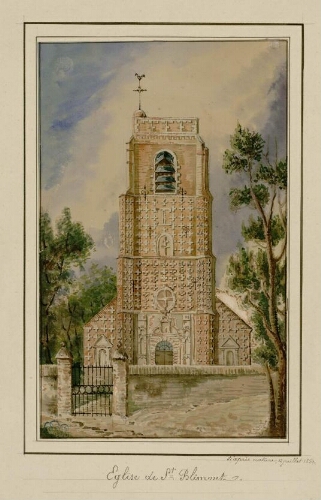 Église de Saint-Blimont. - Aquarelle d'Oswald Macqueron, d'après nature, 12 juillet 1850.