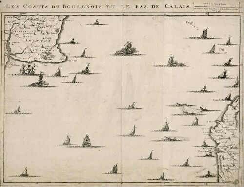 Les Costes du Boulenois et le Pas de Calais. (Carte du littoral entre Escalles et Wimereux).  - A Bruxelles : chez Eugène Henry Friex, rue de la Madeleine, avec privilège du Roy, 1744.