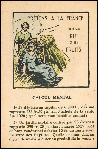 Prêtons à la France pour son blé et ses fruits, calcul mental