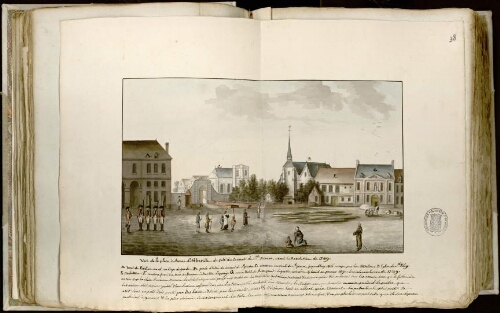 Vue de la place d’armes d’Abbeville du côté du couvent de Saint-Pierre, avant la Révolution de 1789 …