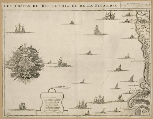 Les Costes du Boulenois et de la Picardie. (Carte du littoral entre Boulogne et l'embouchure de la Somme). - A Bruxelles : George Friex, rue de la Madeleine, avec privilège du Roy, 1709.