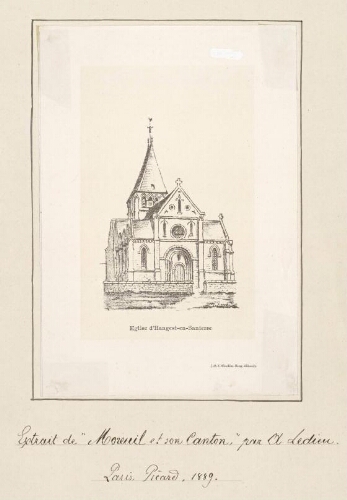 Église d'Hangest-en-Santerre. Lith. E. Winckler, Abbeville (Extrait de "Moreuil et son canton" par Alcius Ledieu. Paris. Picard. 1889).