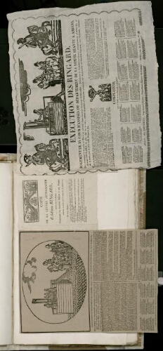A) Cour d’assises du département de la Somme, séante à Amiens : Affaire de s Ringard, du 7 au 15 novembre 1824. - Amiens, impr. Caron-Vitet. B) Copie de la lettre autographe d’Adrien Ringard écrite dans la prison, contenant ses de rniers adieux à ses parens parents …. Copie de la lettre autographe de Jean-Charles-François Ringard, père, à son épouse. - Imprimerie de H. de vérité, éditeur du "Journal d'Abbeville". C) Exécution de s Ringard : jugement de la cour d'Assise du département de la Somme séante à Amiens …. – Abbeville, chez de vérité