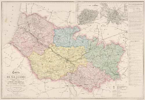 Carte du département de la Somme donnant les plans d'Amiens et d'Abbeville ainsi que la statistique du département dressé d'après la carte de l'Etat Major / par E. Desbuissons, géographe ; gravé par Delamare, rue St André de s Arts, 45, Paris . - Paris : publiée par Auguste Logerot, Quai des Augustins, n°55. - Impr. Lemercier, rue de Seine, 37?, Paris.