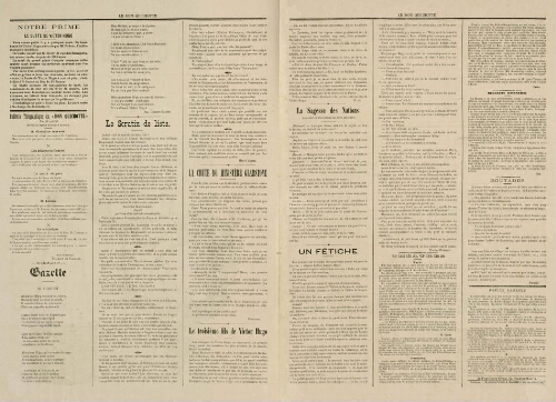 Caricature de René Goblet. Extrait du journal Le Don Quichotte, Paris, 12 juin 1885 (pages 2 et 3., articles notamment sur la candidature de René Goblet aux élections législatives, la mort de Victor Hugo, la chute du ministère Gladstone).