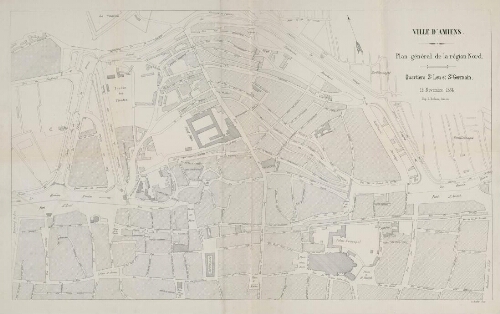 Ville d'Amiens. Plan général de la région Nord. Quartiers St Leu et St Germain, 16 novembre 1864.