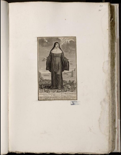 La vénérablEMère Gabrielle de Jesus Maria d’Abbeville, fondatrice de s religieuses Minimes en France. Elle trépassa saintement en leur Premier Convent d’Abbeville le troisième jour de décembre 1639. F. Poilly, sculp.