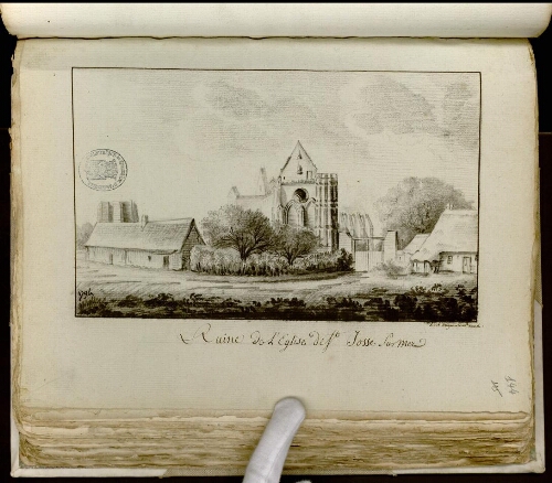 Ruines de l’église de St Josse sur Mer. Signé : A. C. A. de lignières de St Amand, 1794