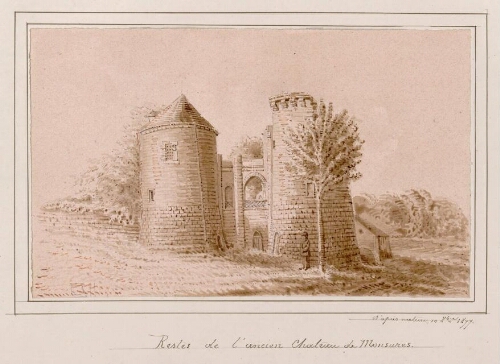 Restes de l'ancien château de Monsures. - Aquarelle d’Oswald Macqueron, d'après nature, 10 octobre 1877.