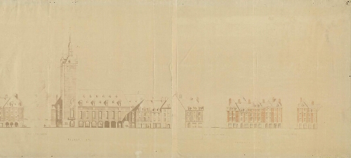 Abbeville : Place de l'Amiral Courbet : plan des façades Est et Sud des différents ilots constituant la place - J. Gréber, arch., mars 1943.