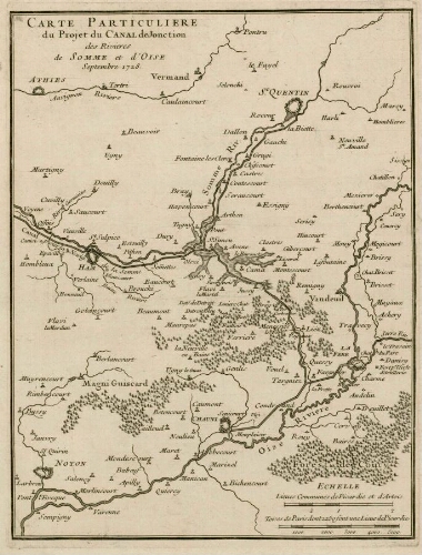 Carte particulière du projet du canal de jonction des rivières de Somme et d'Oise. Septembre 1728.