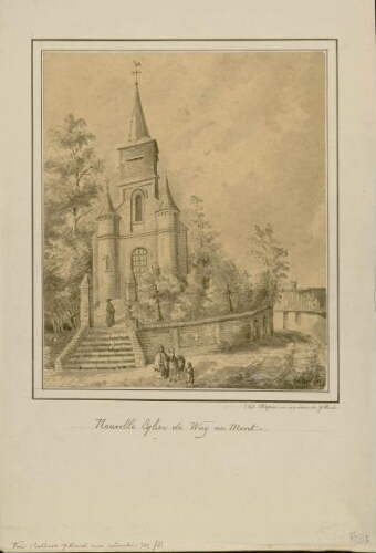 Nouvelle église de Wiry au Mont. Calque d'Oswald Macqueron, d'après une esquisse de Gillard, 1864. Voir l'Album L. Gillard non retouché, N° 58.