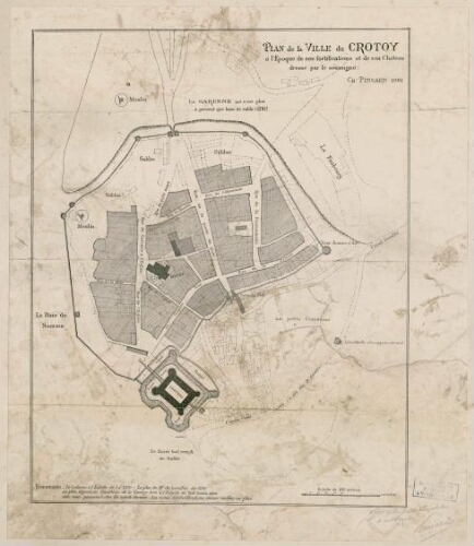 Plan de la ville du Crotoy à l'époque de ses fortifications et de son château dressé par le soussigné : Ch. Pinsard, 1891.