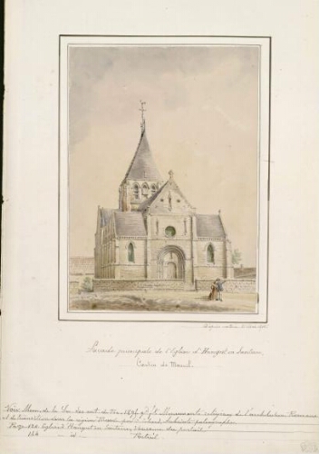 Façade principale de l'église d'Hangest-en-Santerre, canton de Moreuil, d'après nature, 31 mai 1875.