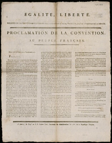 affiche révolutionnaire Proclamation de la Convention au Peuple Français. Séance Extraordinaire du 13 Vendémiaire soir.