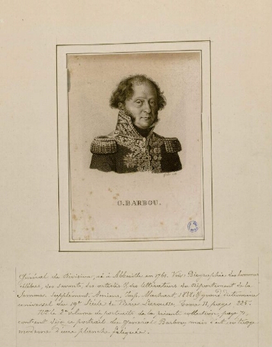 G. Barbou, Général de Division, né à Abbeville en 1761. - Forestier, sculp.