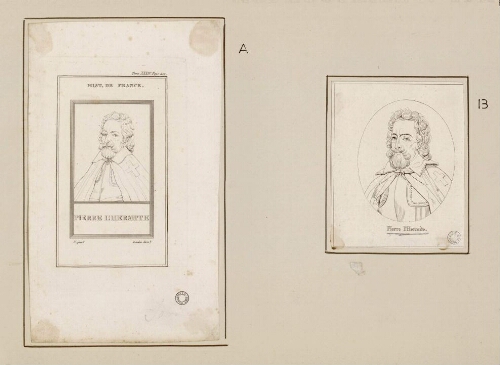 A) Pierre L'Hermite. - N., pinxt. - Landon, dirext. - Extr. de "Hist. de France", Tome XXXIV, p. 400. B) Pierre L'Hermite.