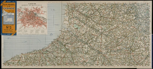 Nord. Carte Michelin de la France. Échelle 1/200 000. Amiens n°2. - Dressée par Michelin & Cie, propriétaires-éditeurs, Clermont-Ferrand. L'off-set Levallois. (Carte représentant une partie de la Picardie (Somme, Aisne), du Pas-de-Calais, du Nord et de la Seine Maritime. Sous le coin supérieur gauche : miniature du plan d’Amiens).