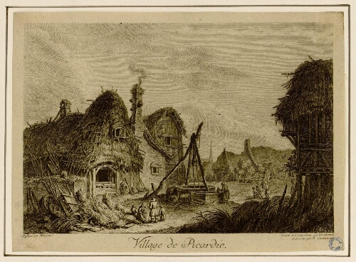 Village de Picardie. Dessiné par Weirotter. Gravé à l'eau-forte par Weisbrodt et terminé par H. Guttenberg.