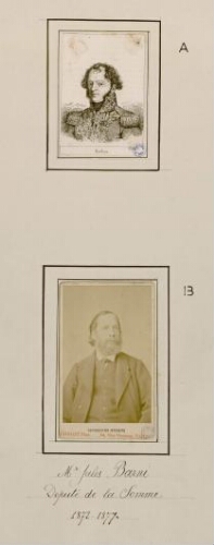 A) Barbou. B) M. Jules Barni, député de la Somme, 1872-1877. Chalot, photogr., 18 rue de Vivienne, Paris.