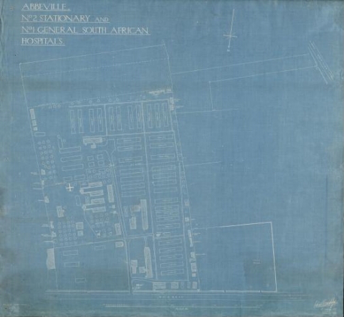 Cartes et Plans 1914-1918 : Abbeville n°2 Stationary and n°1 General South African Hospital = Hôpital sud-africain d’Abbeville, route de Doullens