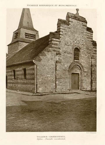 Église de Villers-Carbonnel, façade occidentale. - Cliché de E. Bienaimé. Extrait de "La Picardie historique et monumentale".