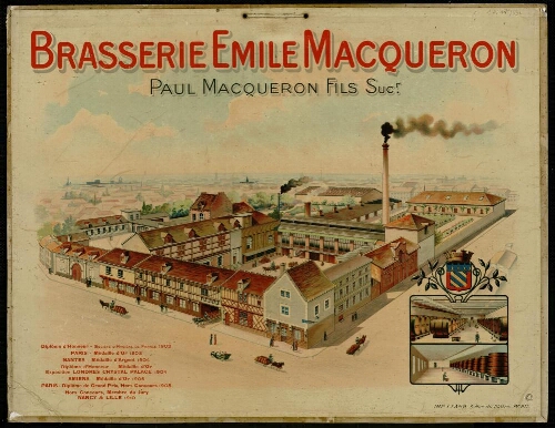 Abbeville, brasserie Emile Macqueron, Paul Macqueron Fils successeur. Vue aérienne des bâtiments.